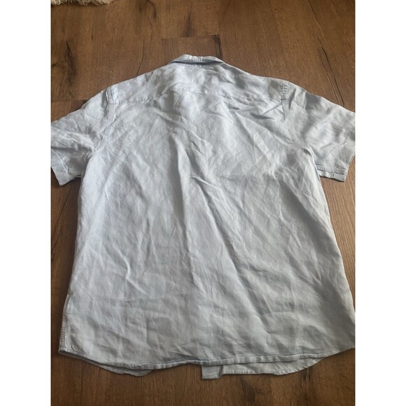 Untuckit Shirt Mens Size Large Light Blue Solid Short Sleeve Button Up linen - Picture 6 of 6